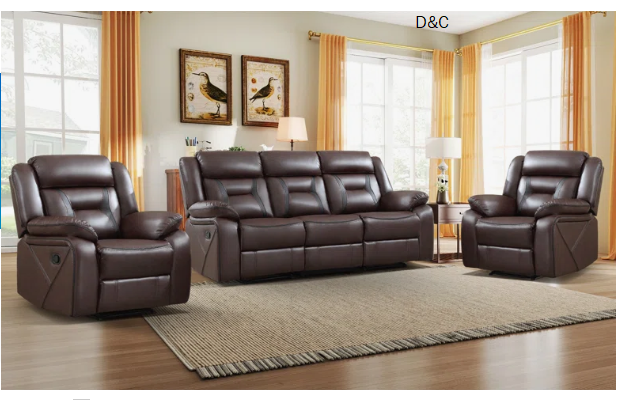 3 – Piece Modern Soft Vegan Leather Manual Reclining Living Room Set