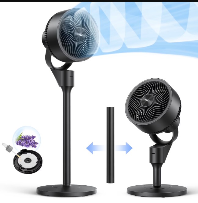 DREO Pedestal Fan for Home, 2-in-1 Oscillating Fans for Table/Floor, 80ft Floor Fan for Room, 3 Speeds, 25dB, AC Motor,80° Horizontal + 90° Manual Vertical Oscillating Standing Fan, Aroma Pad