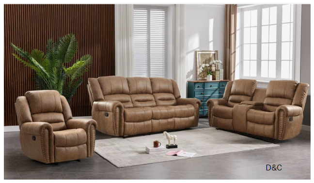 3 – Piece Modern Soft Vegan Leather Manual Reclining Living Room Set