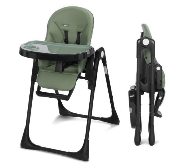 AILEEKISS Foldable High Chair for Baby, Toddler Eating Chair with Detachable Double Trays, Green