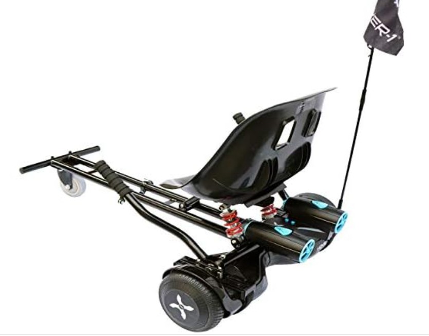 Hover-1 Raptor-1 Buggy Hoverboard Attachment | Turbo LED Lights, Compatible with All 6.5″ & 8″ Hoverboards, Hand-Operated Rear Wheel Control, Adjustable Frame, Easy Install Hoverboard Go Kart