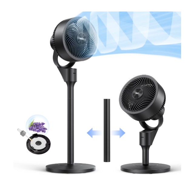 DREO Pedestal Fan for Home, 2-in-1 Oscillating Fans for Table/Floor, 80ft Floor Fan for Room, 3 Speeds, 25dB, AC Motor,80° Horizontal + 90° Manual Vertical Oscillating Standing Fan, Aroma Pad
