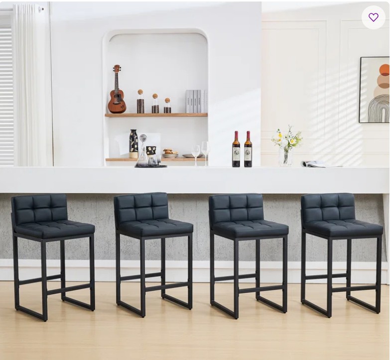 Upholstered Low Back Counter Stool with Thickened Metal Frame for Kitchen Island