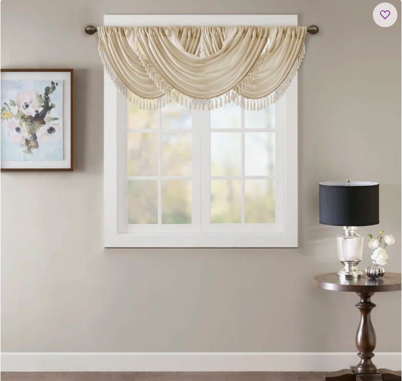 Elena Faux Silk Waterfall Embellished 38” W Single Window Valance