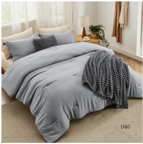Bedsure King Comforter Set 5 Pieces – Bed in a Bag with Fleece Throw Blanket and Decorative Pillow, Lightweight Bedding Comforter Sets, All Season Bedding, Dark Grey
