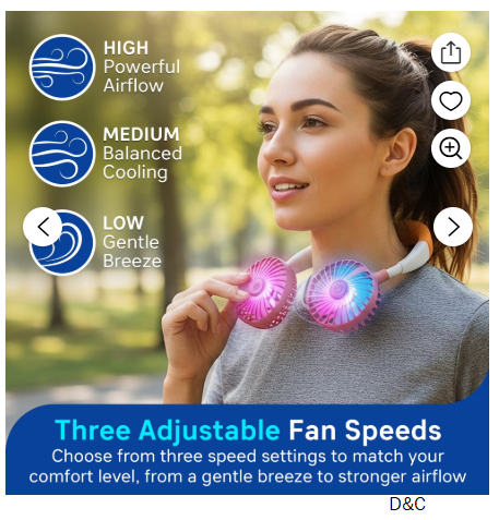 BreezeBuddy Portable Wearable Neck Fan, Hands-Free USB-C Rechargeable, White