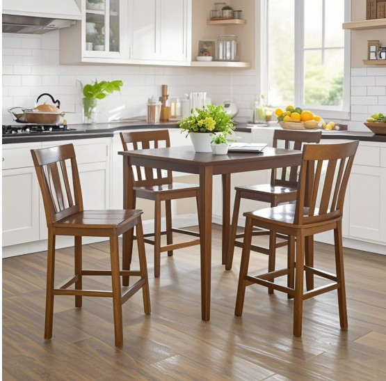 Mainstays 5 Piece Mission Counter Height Dining Set, Solid Wood, Cherry Color for Indoor