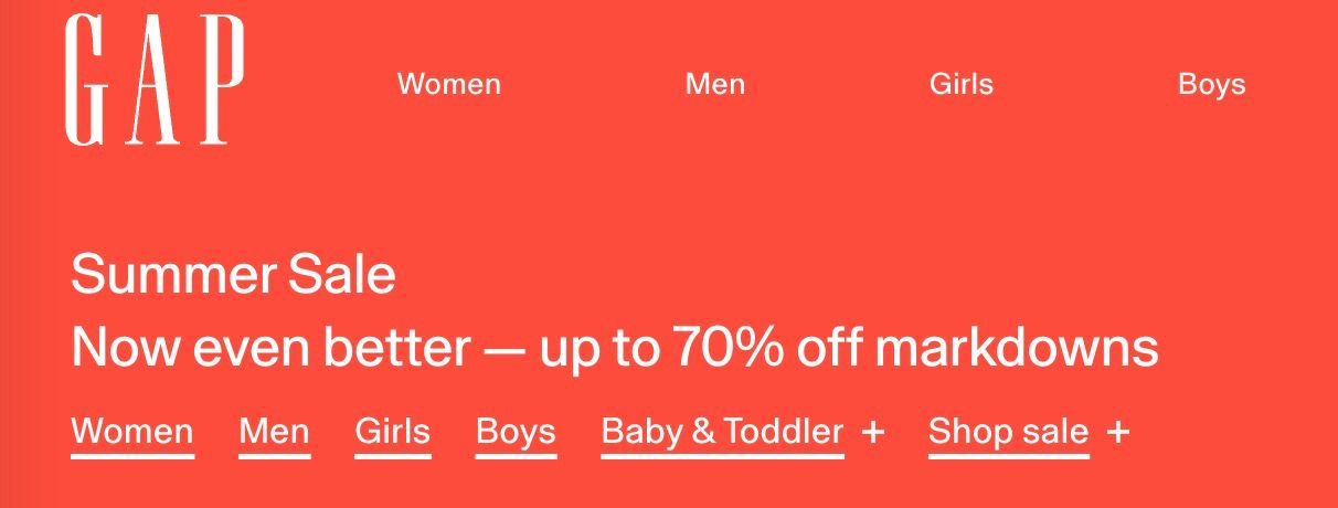 GAP Summer Sale! Upto 70% OFF markdown Hurry Up!