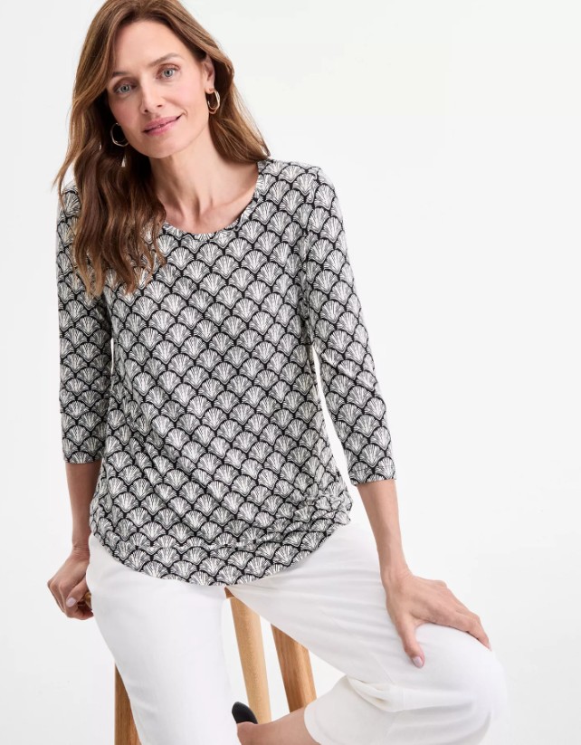 Women’s Printed Scoop-Neck 3/4-Sleeve Top