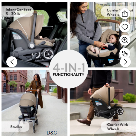 Evenflo Shyft DualRide Infant Car Seat and Stroller Combo with Carryall Storage and Green & Gentle Fabric, Quartz
