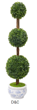 My Texas House Boxwood Artificial 3′ Topiary with Blue Floral Pot