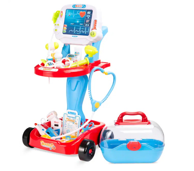 Best Choice Products – Play Doctor Kit for Kids, Pretend Medical Station Set with Carrying Case, Mobile Cart – Blue
