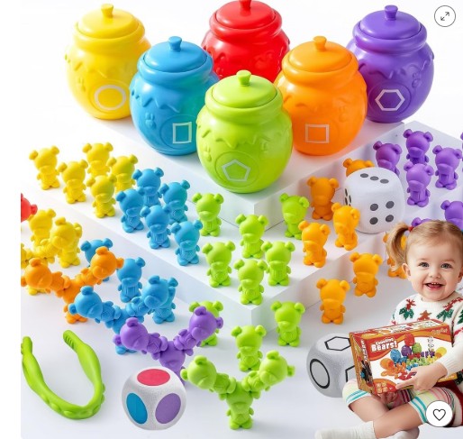 Joyfy 83Pcs Rainbow Counting Bears, STEM Educational Toys, Montessori Learning Toy for Toddlers, Birthday & Easter Gift for Boy & Girls Aged 3+
