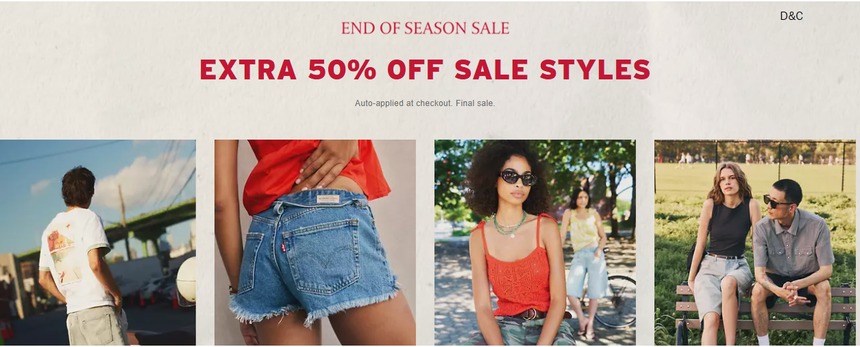 Levi long weekend sale with extra 50% off