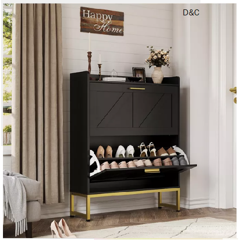 Entryway shoe cabinet with double-layer flip-top drawers, adjustable shelves, and a dust-proof back panel freestanding entryway storage cabinet