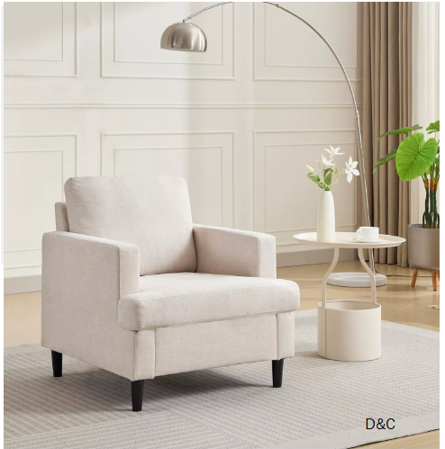 Modern-style single armchair for the living room with a soft backrest linen-upholstered corner armchair suitable for bedrooms and offices