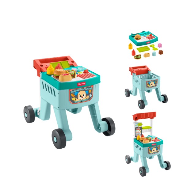 Fisher-Price Laugh & Learn 4-in-1 Snack Cart Baby Walker & Toddler Learning Toy with 14 Play Pieces