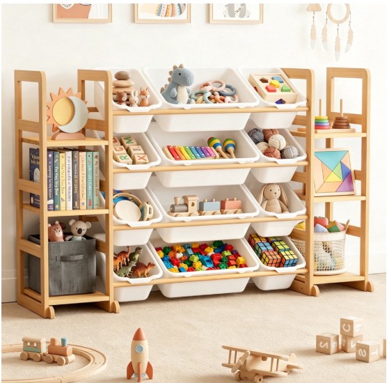 Tacwily 6-Shelf Toy Storage Organizer with 12 Bins, Kids Bookshelf and Display Rack for Bedroom, White