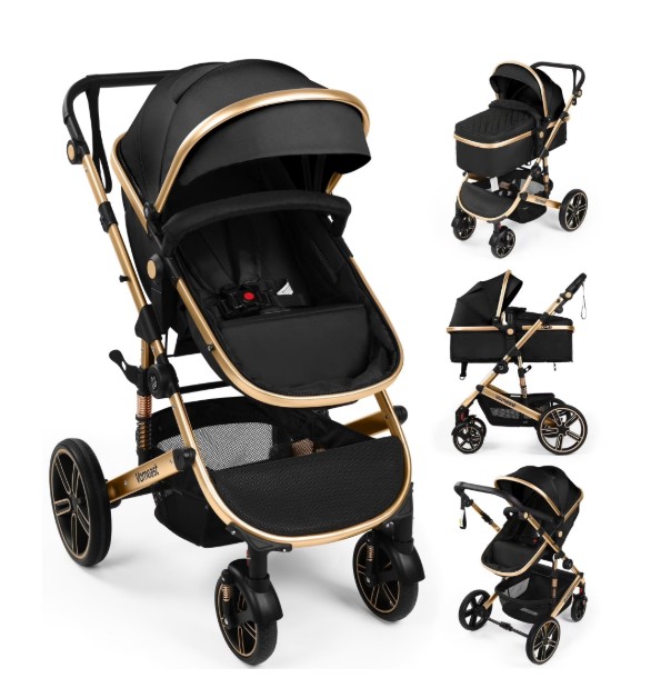 Vomeast Baby Stroller, Foldable Aluminum Alloy Stroller with Reversible, Travel Stroller for Newborn Infant, Black
