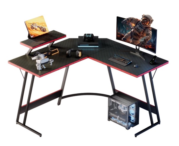 Homall L-Shaped Gaming Desk 47 Inches Corner Office Desk with Removable Monitor Riser, Black