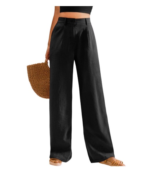 Womens Casual Wide Leg Pants High Waisted Button Down Straight Long Trousers Palazzo Pants