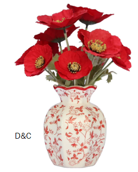 My Texas House Faux Poppies in Red and White Floral Vase, 11.5″
