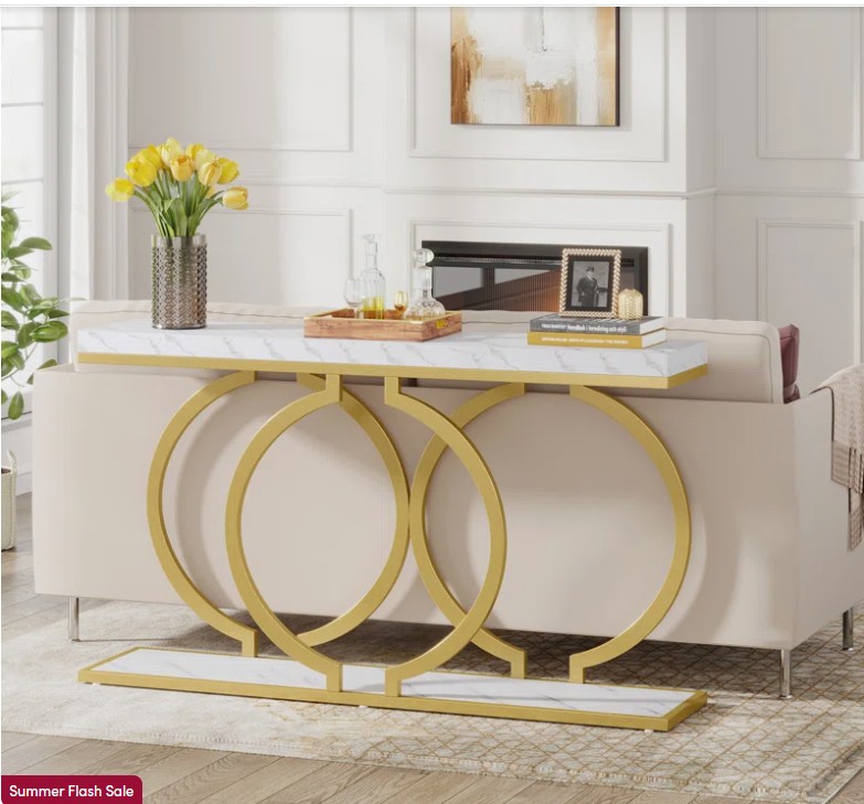 Korrion 55.11″ Console Table with Metal Frame, Narrow Sofa Table for Living Room, Entrance, Hallway