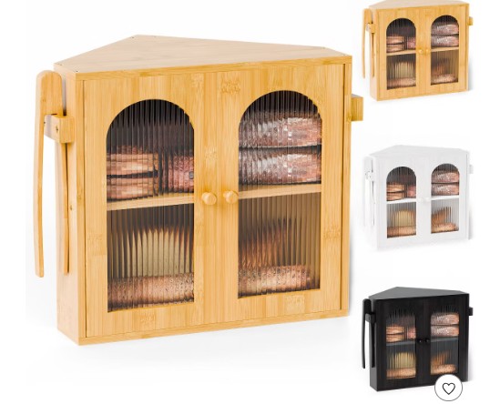 HOMLUX Arch-Door Bamboo Bread Box, Small Vertical-Slat Kitchen Counter Storage, Brown