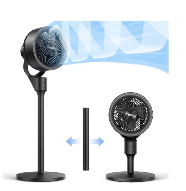 DREO Fan for Bedroom, 90 ft Powerful Airflow, 20 dB Ultra Quiet, 90° Oscillating Standing Fan, Whole Room Cooling, DC Motor, 8 Speeds, 3 Modes, 38-42″ Height, 8H Timer, 105° Tilt