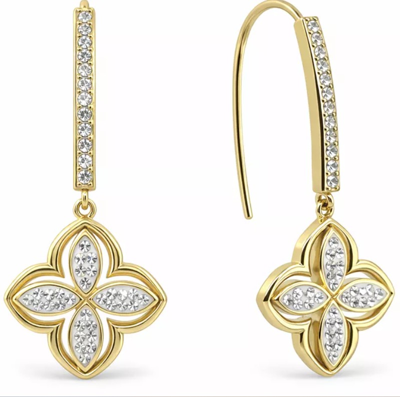 Clear Crystal Clover Drop Wire Hook Earrings