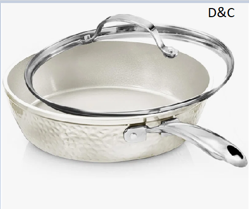 Gotham Steel Hammered Cream Ultra Ceramic Nonstick Fry Pan with Lid