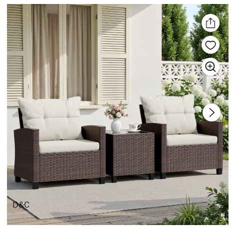 Walsunny 3 Pieces Patio Furniture Set Outdoor Wicker Conversation Bistro Set Outdoor Patio Chairs with Tempered Glass Table Beige