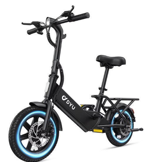 DYU 14″ Folding Electric Bike for Adults Teens, 500W Peak Motor 36V/7.8AH Battery, Commuter City Ebike, UL2849