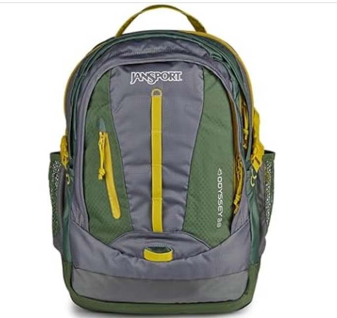 JanSport Odyssey 38L Laptop & Hiking Backpack, Fits 15″ Laptop or 3 L Hydration Bladder, Cargo Green, Tuck-Away Hip Belt, Dual Main Compartments, Ergonomic Padding, College & Travel Daypack