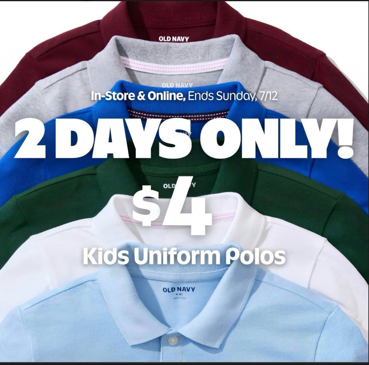 Old Navy 2 Days Only: $4 Kids Uniform Polos!