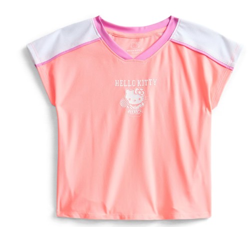 Hello Kitty Girls Active V-Neck Graphic Jersey with Short Sleeves, Sizes 4-12