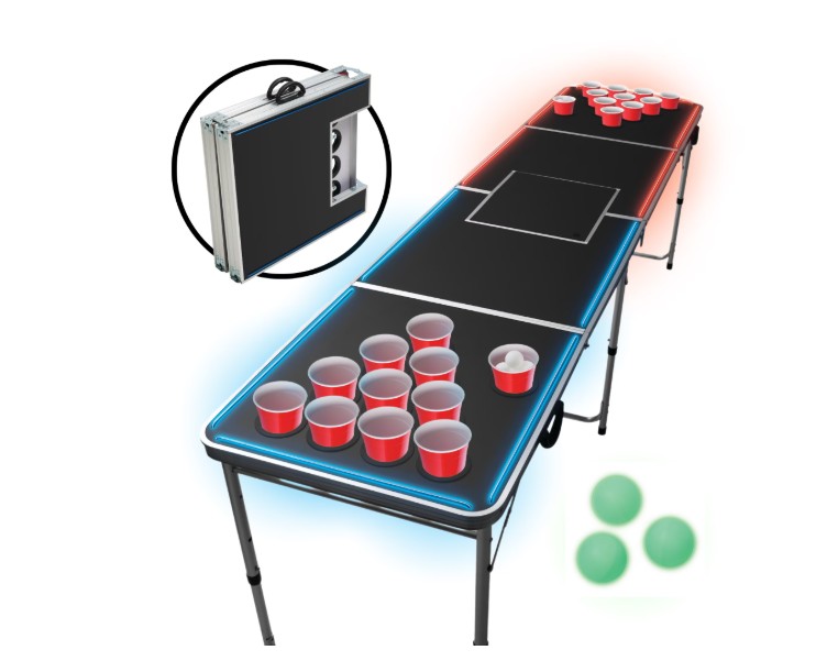 MinnARK Sports LED Portable Folding Pong Table, 8-Ft Party Game Set for Outdoors & Tailgating