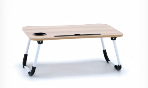 PHANCIR Foldable Lap Desk, 23.6 Inch Portable Wood Laptop Desk Table Workspace Office Organizer Bed Sofa Tray with Slots/Cup Holder/Drawer, Anti-Slip for Reading Writing Eating Watching, Walnut