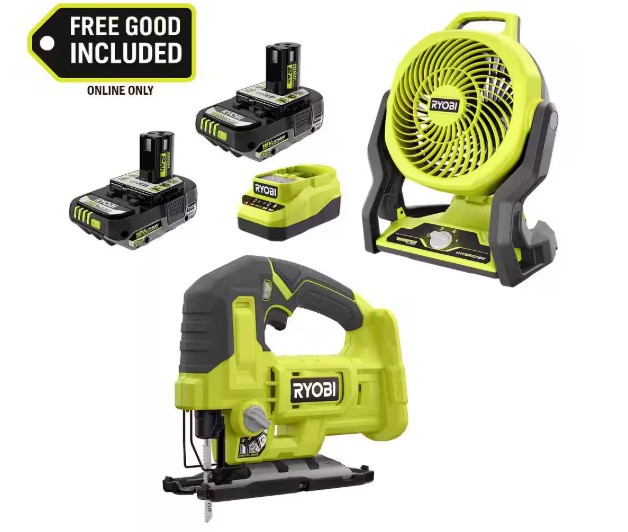 ONE+ 18V Cordless Hybrid 7.5 in. Fan Kit w/ (2) 2Ah Batteries, Charger, w/ FREE ONE+ 18V Cordless Jig Saw