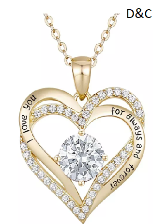 Timeless 14K Gold Plated Heart CZ ”I Love You” Pendant