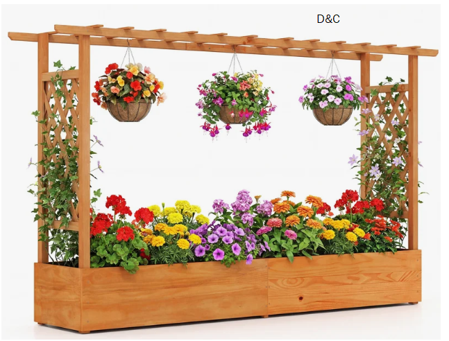 Arlmont & Co. 45″ H Pine Wood Planter Box With Trellis Hanging Roof Drainage Holes Raised Garden Bed