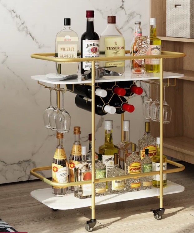 Bar Cart with Glass Holder, Wine Rack