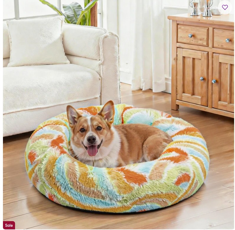 Calming Soft Round Dog & Cat Bed, Anti-Anxiety Donut Cuddler Warming Cozy Fluffy Faux Fur Plush Cushion Bed for Small Dogs and Cats (23″)