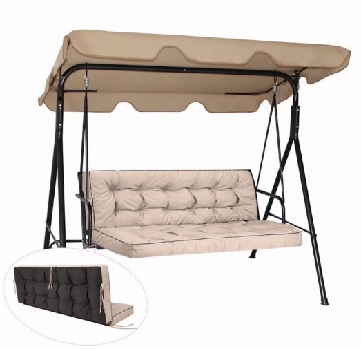 Swing Cushions 3 Seater Replacement, Waterproof Porch Swing Cushions, Thicken 5″ Bench Cushions for Outdoor Furniture With Backrest , Patio Garden Loveseat Sofa Pads