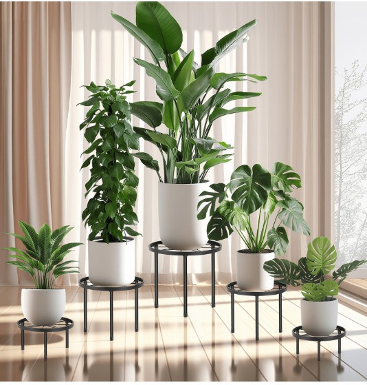FOUKUS 5-Pack Metal Plant Stand Set – Heavy Duty Indoor Outdoor Flower Pot Holder with Anti-Slip Iron Ring, Rustproof Shelf Rack for Patio Garden Decor – Planter Accessories for Small Large Pots