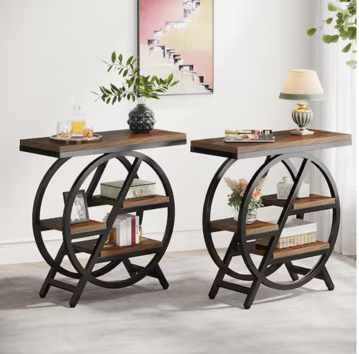Kerlin 26 in. Brown Rectangle MDF End Table Set of 2,3-Tier Narrow Side Table for Living Room, Nightstand for Bedroom