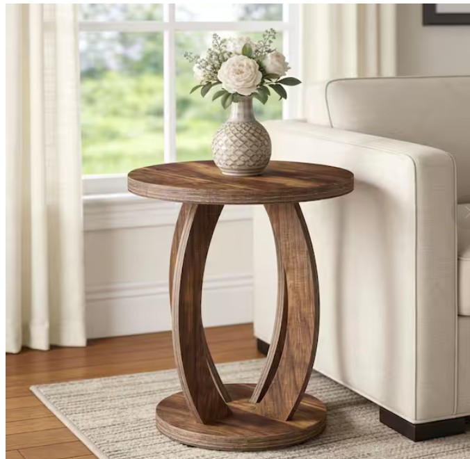 19.69 in. Walnut Round Wood End Table Side Table for Living Room, Bedroom