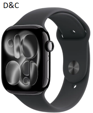 Apple Watch Series 11 (GPS) 46mm Jet Black Aluminum Case with Black Sport Band – M/L – Jet Black – (2025)