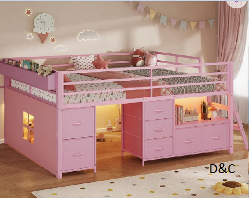 Low Loft Bed With 7 Storage Drawers