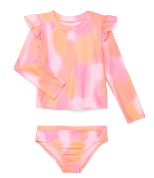 Wonder Nation Baby and Toddler Girl Long- Sleeve Rash Guard Swim Set, 2-Piece, Size 12M-5T